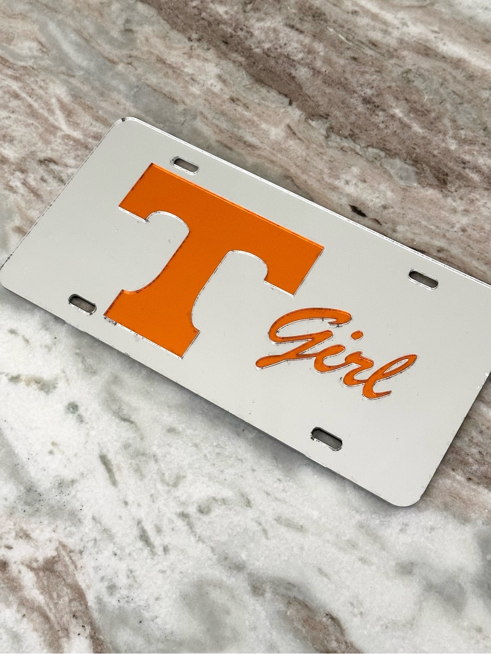Tennessee Vols Mirrored License Plate - Power T - TN Girl Orange and White
